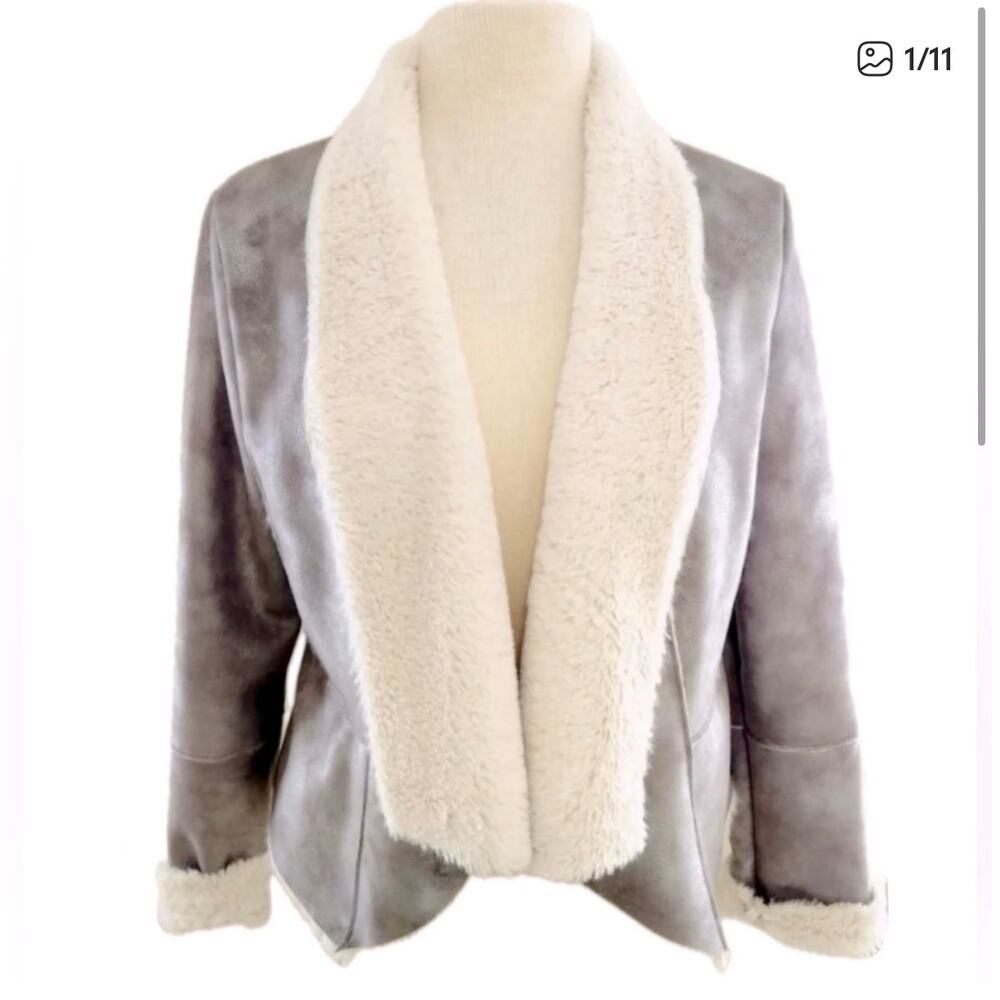 0106 Cache Metallic Shearling Jacket Silver Faux Fur Size S‎